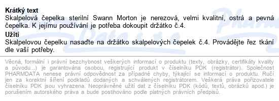 čepelka Skalpelová Steril.č.20 100ks - popis