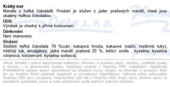 POEX Choco Exclusive Mandle v hořké čokoládě 175 g - popis