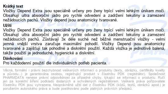 Vložky Depend Extra 513ml, 10ks - popis