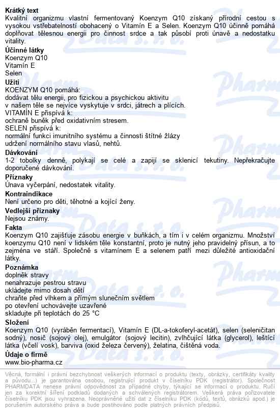 Koenzym Q10 30mg+vit.e 20mg+selen 25mcg Tobolek 60+60 - popis