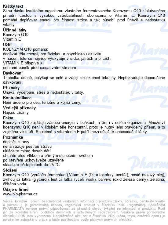 Koenzym Q10 Forte 60mg+vit.e Tobolek 60+60 Bio-pharma - popis