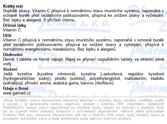 Vitamin C 1000mg Citron Eff.tbl.20 Galmed - popis