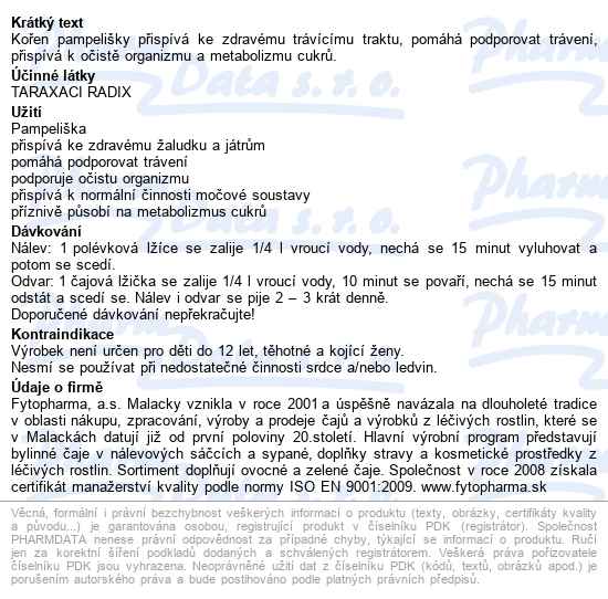Pampeliška Kořen Sypaný 100g Fytopharma - popis