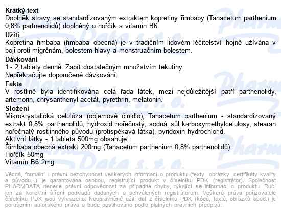 Imbio Kopretina řimbaba+vit.b6 A Hořčík Tbl.40 - popis