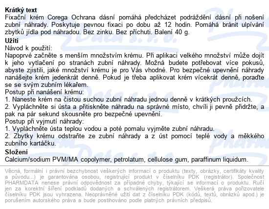 Corega Ochrana Dásní Fixační Krém 40g - popis
