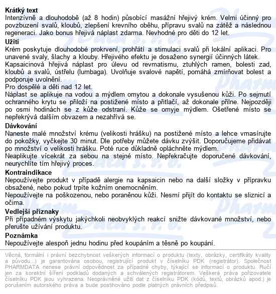 Capsicolle Kapsaicinový Krém Extra Hřejivý 50g - popis