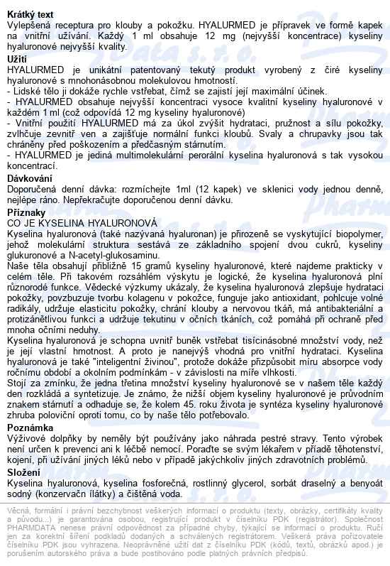 Hyalurmed čirá Kyselina Hyaluronová 100 Ml - popis