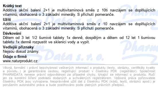 Additiva Multivitamin+mineral Pomera.šum.tbl.3x20 - popis