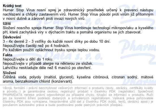 Humer Stop Virus Nosní Sprej 15ml - popis