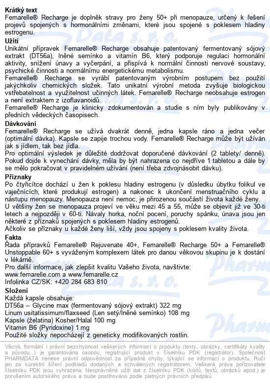 Femarelle Recharge 50+ Cps.56 - popis