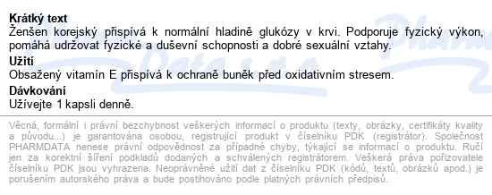 Natural Medicaments ženšen+vitamín E Cps.60 - popis
