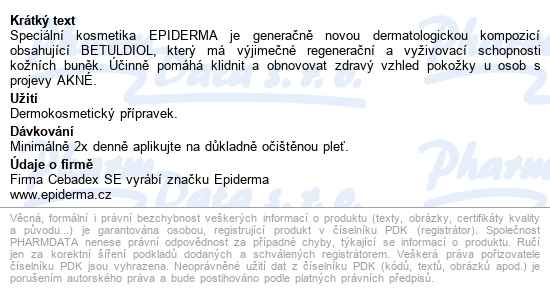 Epiderma Bioak.krém Pokožka S Projevem Akné 30ml - popis