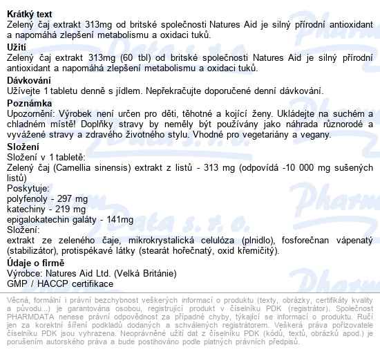 Zelený čaj 313mg Tbl.60 - popis