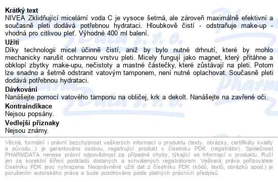 Nivea Zklidňující Micelární Voda C 400ml 89259 - popis
