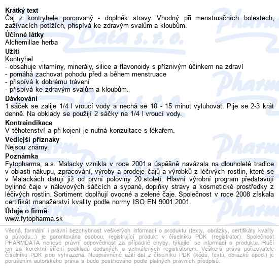 Kontryhelový čaj 20x1g Fytopharma - popis