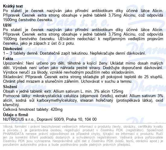 česnek Extra Strong 1500mg Tbl.100 - popis