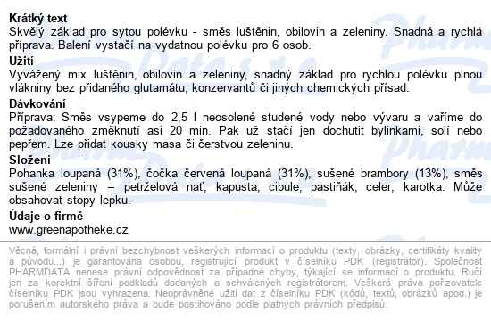 Green Apotheke Polévk.směs Pohanková S čočkou 150g - popis