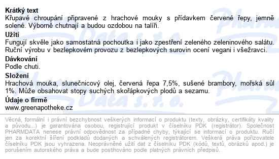 Green Apotheke Chipsy červená řepa 100g - popis