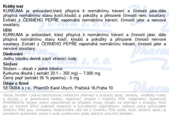 Kurkuma:piperin 30 Vega Tobolek Setaria - popis