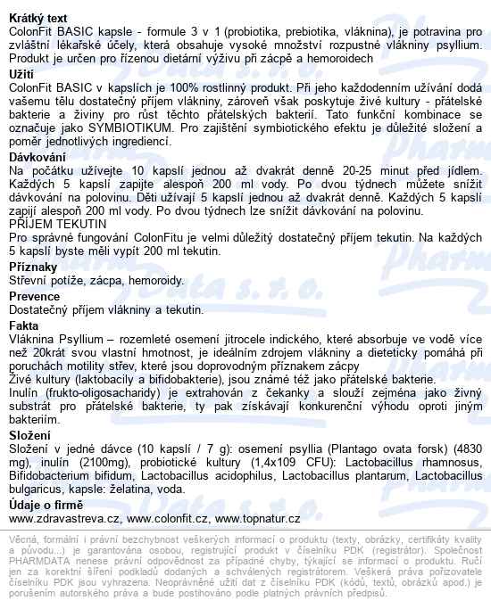 Colonfit Cps.180 Topnatur - popis