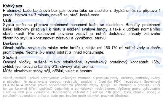 Kaše Proteinová Banánová 65g - popis