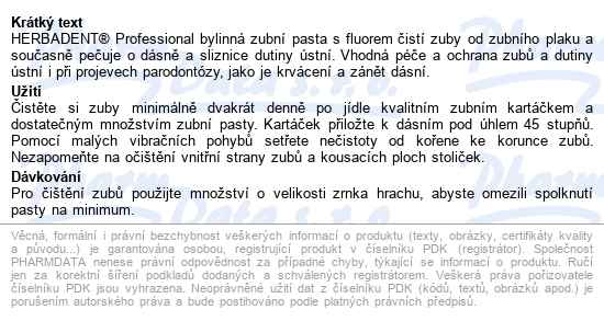 Herbadent Professional Bylinná Zubní Pasta 100g - popis