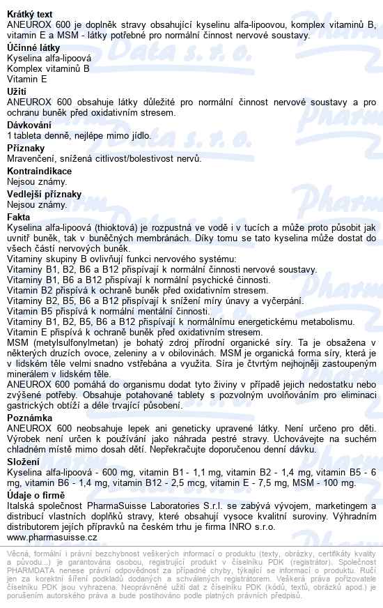 Aneurox 600 Pharmasuisse Tbl.30 - popis