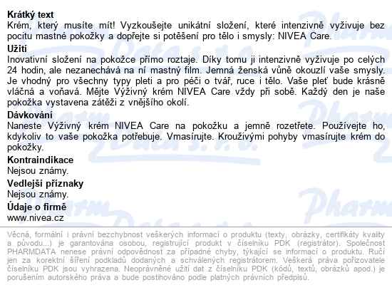 Nivea Care Výživný Krém 50ml 80128 - popis