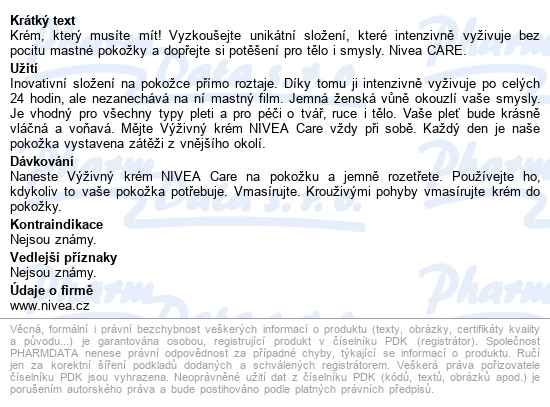 Nivea Care Výživný Krém 200ml 80131 - popis