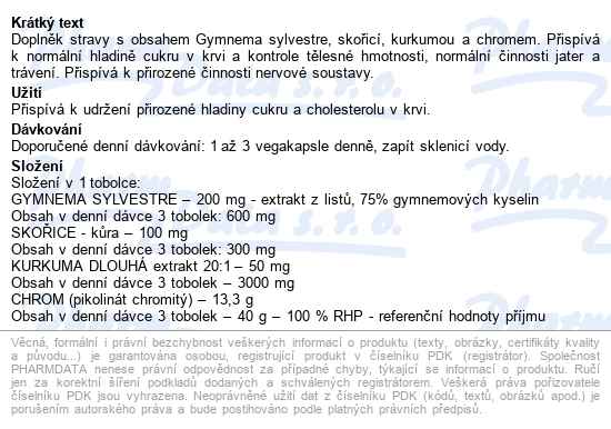 Gurmar-gymnema+skořice+kurkuma 60 Vega Tobolek Setaria - popis