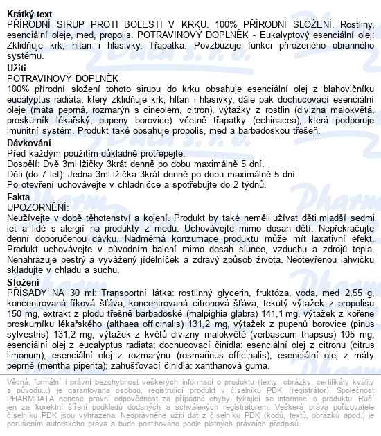 Puressentiel Sirup Na Bolest V Krku 125ml - popis