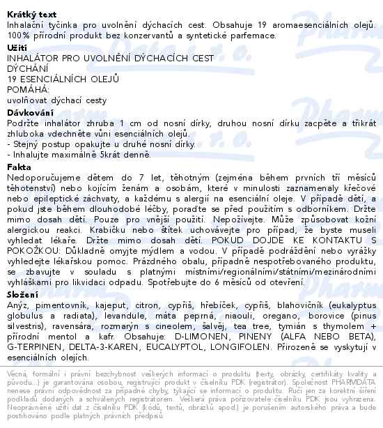 Puressentiel Inhalační tyčinka pro lepší dýchání 19 esenciálních olejů 1ml - popis