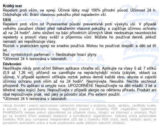 Puressentiel Repelent Proti Vším 75ml - popis