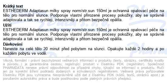 Esthederm Adaptasun Milky Body Spray 150ml - popis