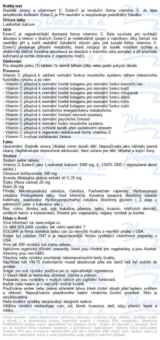 Solgar Vitamín C-ester Plus 1000mg 30 tablet - popis