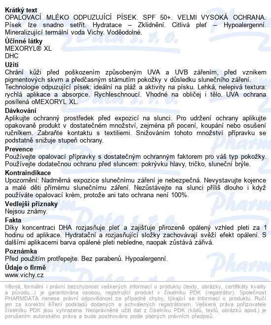 Vichy Idéal Soleil Anti Sand Spf50 200ml - popis