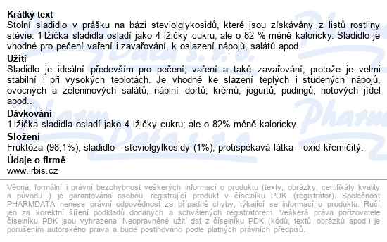 Irbis Se Sladidly Ze Stévie 250g - popis