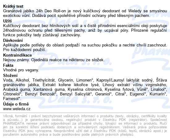 Weleda Deo Granátové Jablko 24h Roll-on 50ml - popis