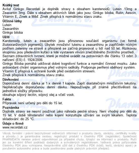 Avilut Ginkgo Recordati Cps.90 - popis
