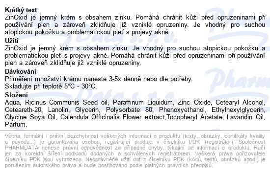 Zinoxid Kožní Ochranný Krém 250g - popis