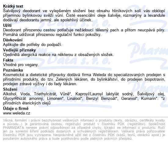 Weleda šalvějový Deodorant 100ml - popis