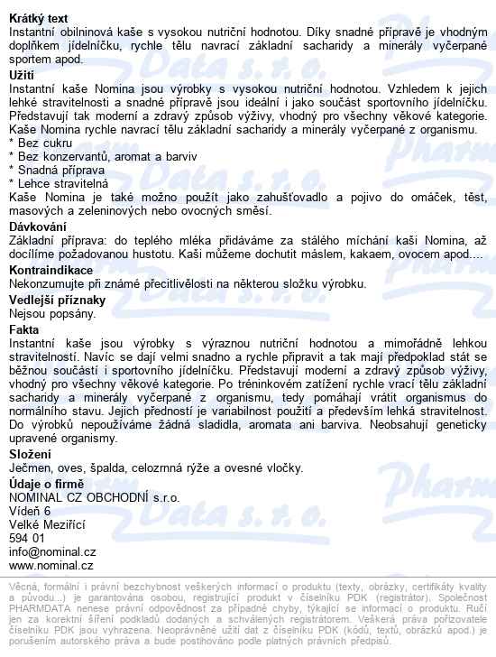 Nomina Cereální Kaše Ječná 300g - popis