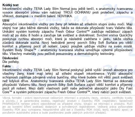 Tena Lady Slim Normal Ink.vložky 12ks 760491 - popis