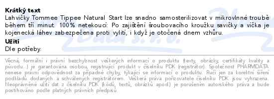 Tommee Tippee Natural Start Skleněná kojenecká láhev 0m+ 250ml - popis