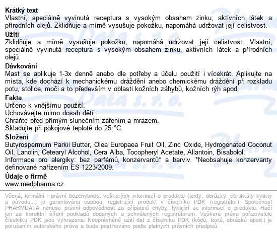 Medpharma Zinková Mast Natural 30g - popis