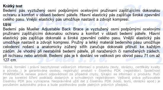 Mueller Adjust. Back Brace - Vyztužený Bederní Pás - popis