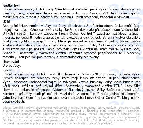 Tena Lady Slim Normal +50% Navíc Ink.vložky760294 - popis
