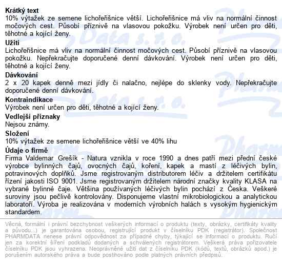 Grešík Bylinné Kapky Lichořeřišnice 50ml - popis