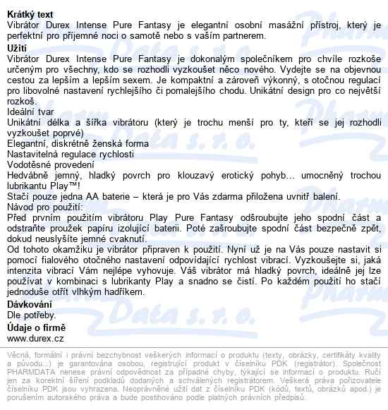 Durex Intense Pure Fantasy Vibrátor - popis