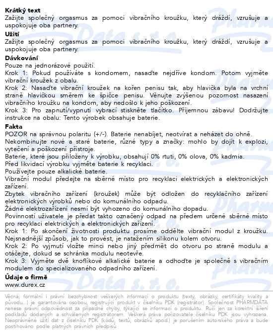 Durex Intense Vibrations vibrační kroužek - popis